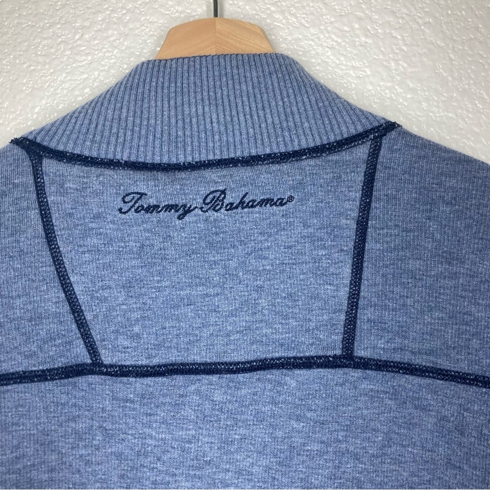 Tommy Bahama Mens Sweater Large Blue Half-Zip Red Stripes Cotton - Picture 11 of 13